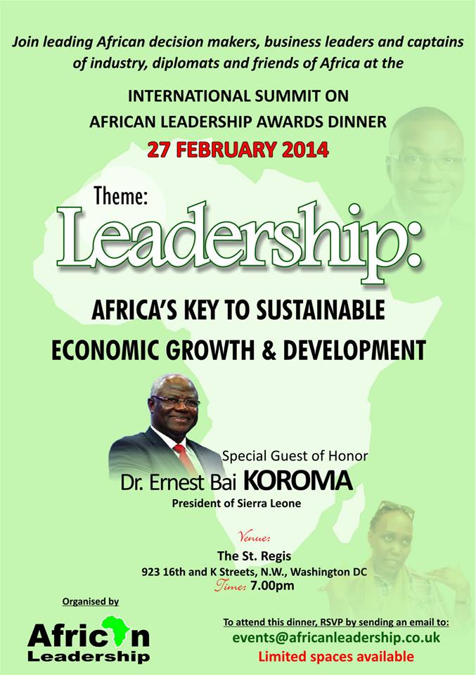 International Summit on African Leadership Awards Dinner – 27 February 2014