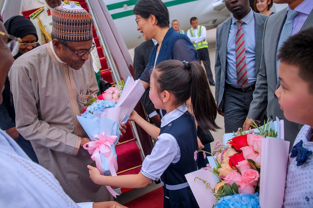 Nigerian President, Muhammadu Buhari arrives China