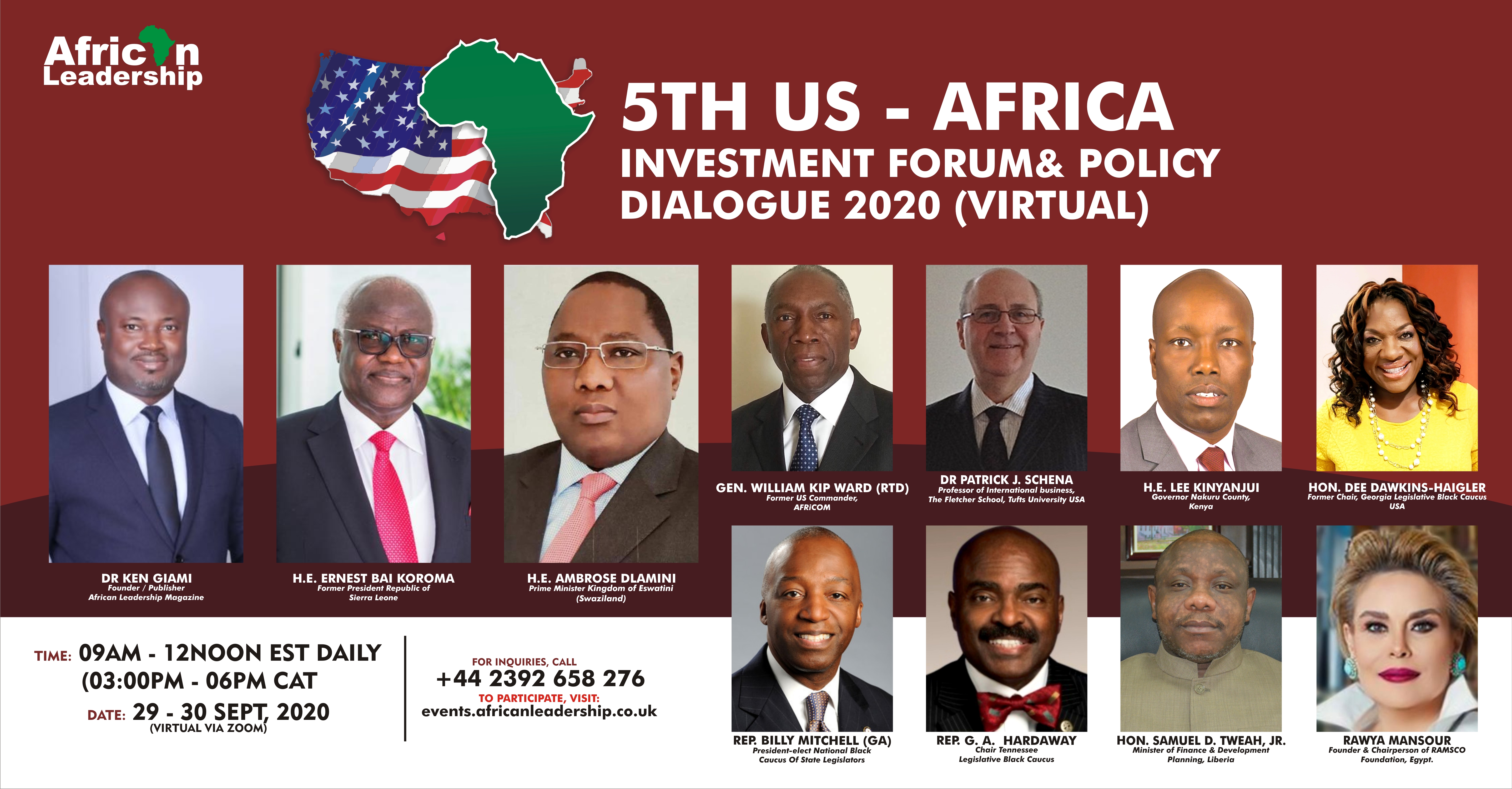 Prime Minister Dlamini, President Koroma, US General Ward, NNPC Kyari, others confirmed for African Leadership magazine’s US – Africa Investment Forum and Policy Dialogue 2020