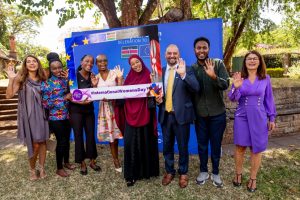 YOUNG KENYAN WOMEN FROM POLITICS AND AMBASSADORS  FROM THE EUROPEAN UNION ENJOYING LIGHT MOMENT  DURING A WALKING LUNCH AT HER RESIDENCE IN NAIROBI